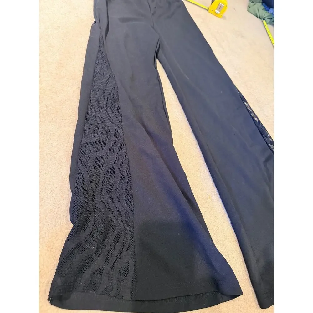 SHEIN Black Wide Leg Pants Women Size S Small Lace Side Panel Stretch Trousers